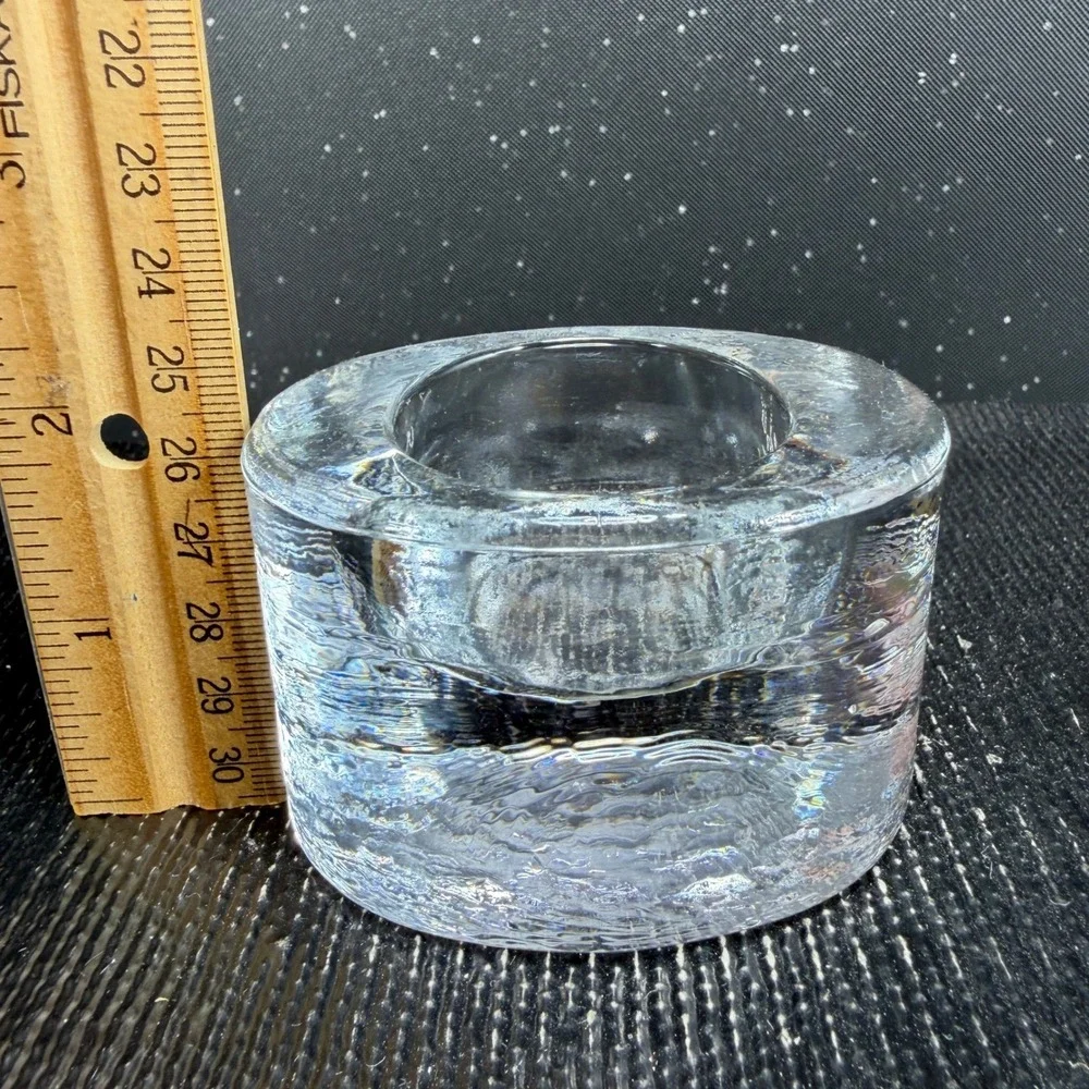 Sweden Textured Clear Ice Glass Votive Tealight Candle Holders Set of 2 Round